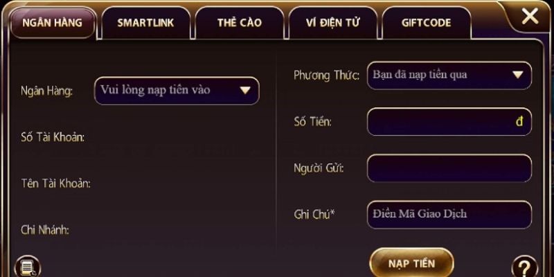 Các thao tác sử dụng chung cho mọi hình thức nạp tiền